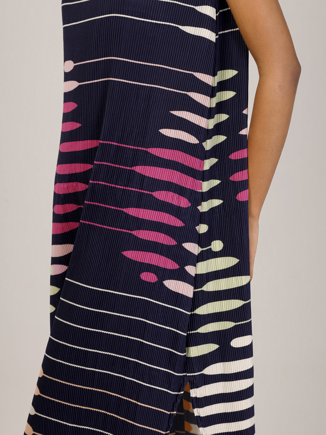 Navy Blue Fluted Floral Dress