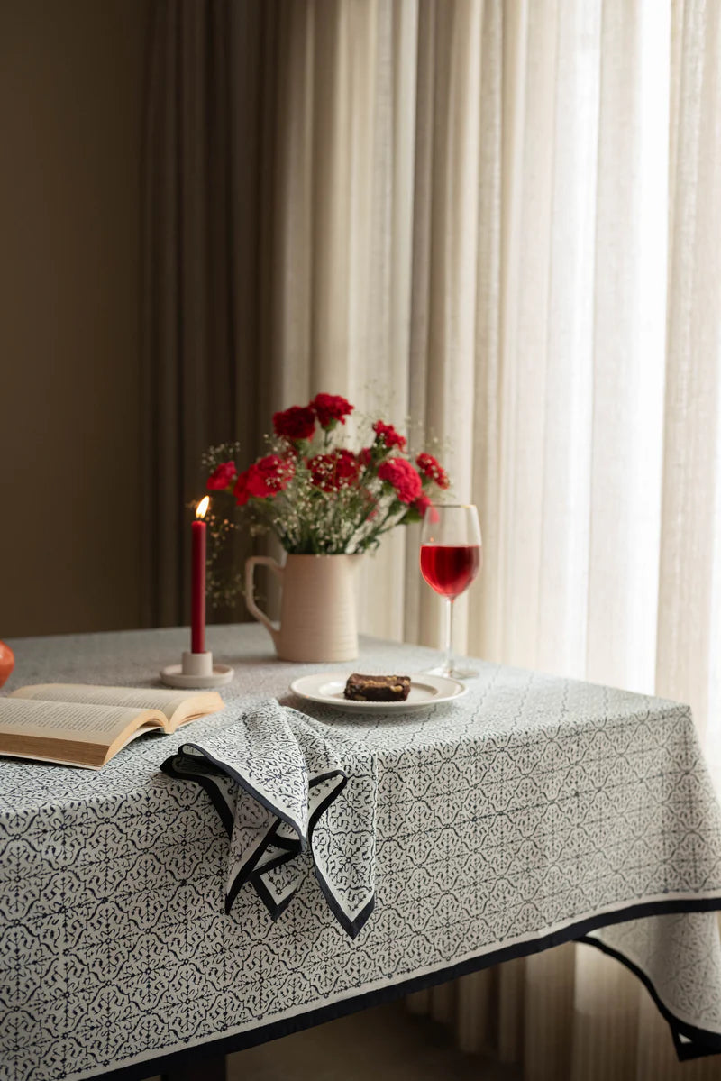 Mehrab Blockprinted Tablecloth - 4-Seater (150 × 150 cm)