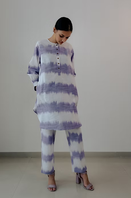 Purple ikat tunic and pants set