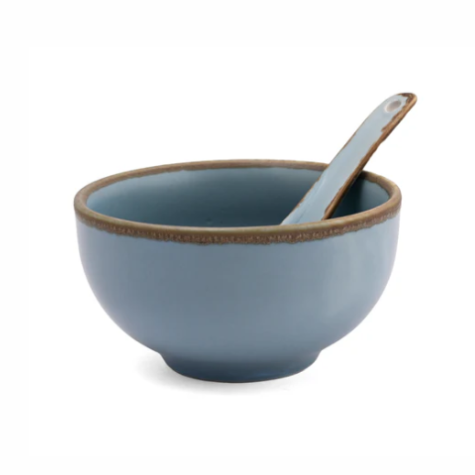 Crackled Matte Blue Soup Bowl with Spoon