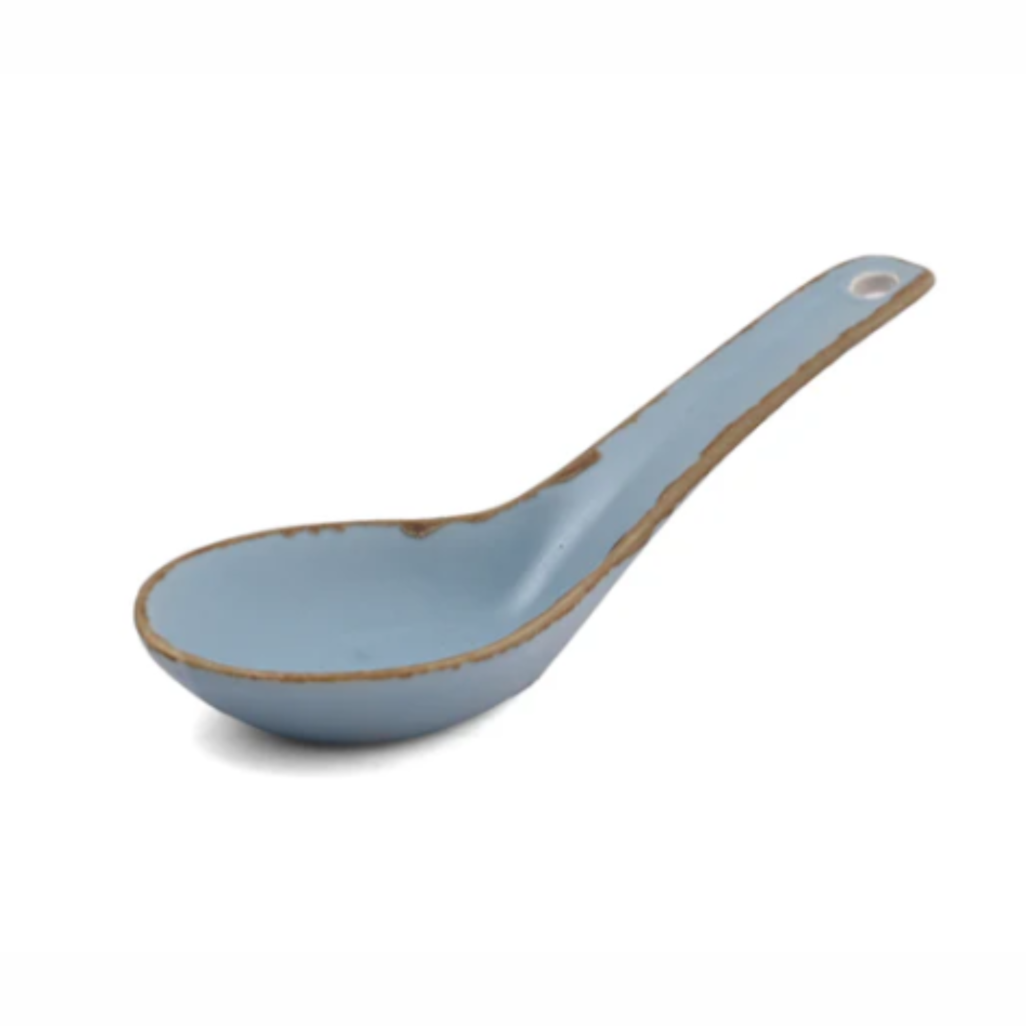 Crackled Matte Blue Soup Bowl with Spoon